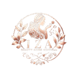 IZA Beauty Salon logo with floral wreath.